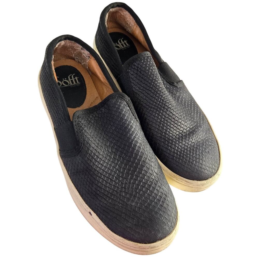 Söfft Somers Edgy Black Snakeskin‑Embossed Leather Slip‑On Size 7 Sporty Casual